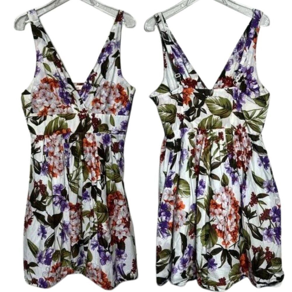 Floral Mini Dress Tank Casual Party V-neck Fit and Flare Cotton Size L